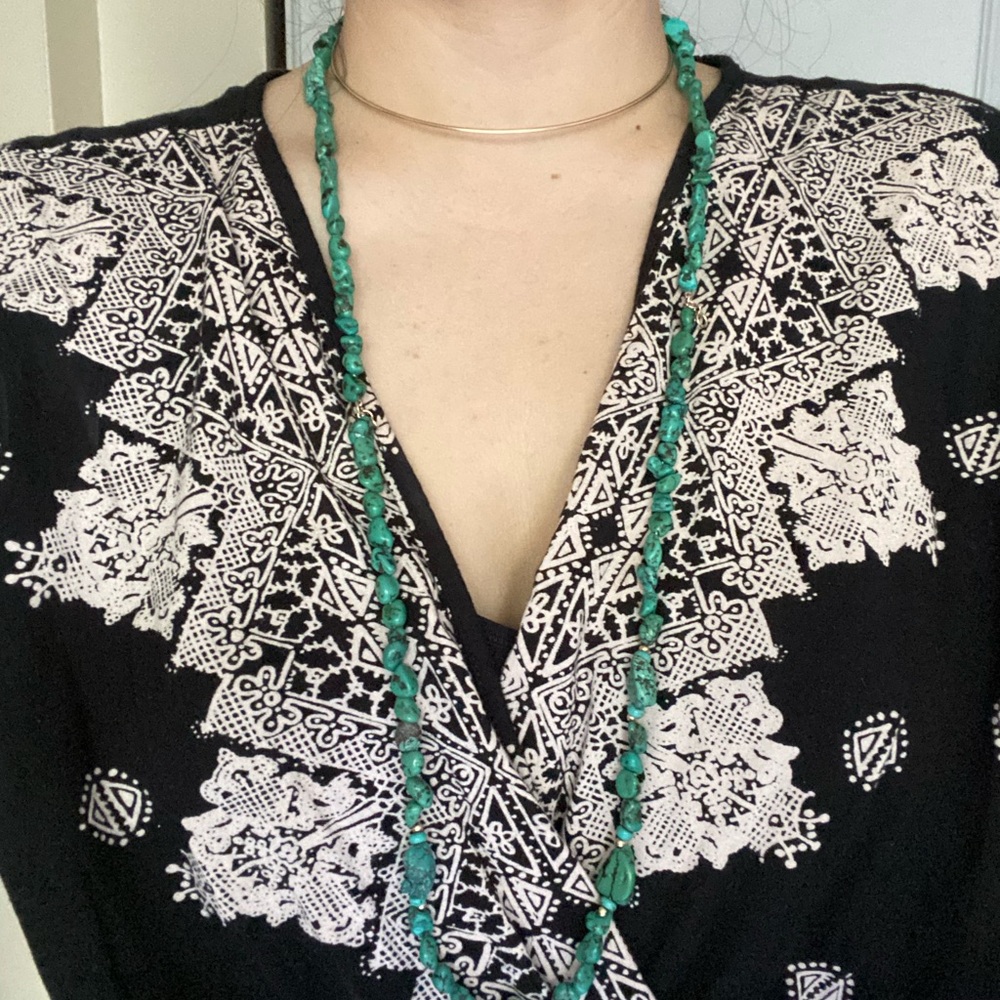 Helzberg Diamonds 14k gold and turquoise nugget necklace.